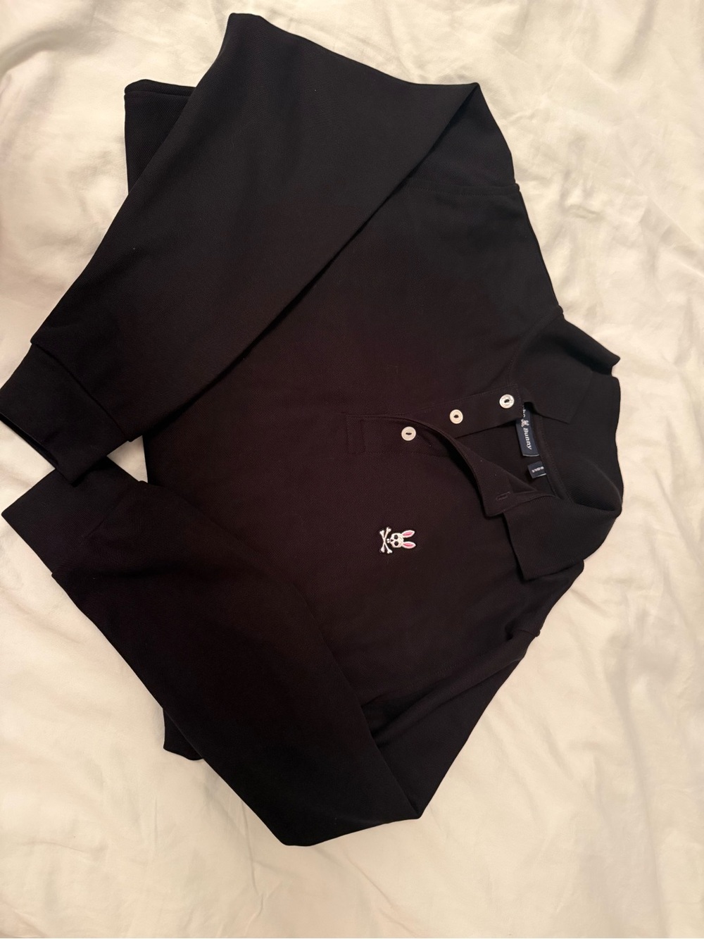 Psycho Bunny Black Kids Long Sleeve Polo with Bunny Logo